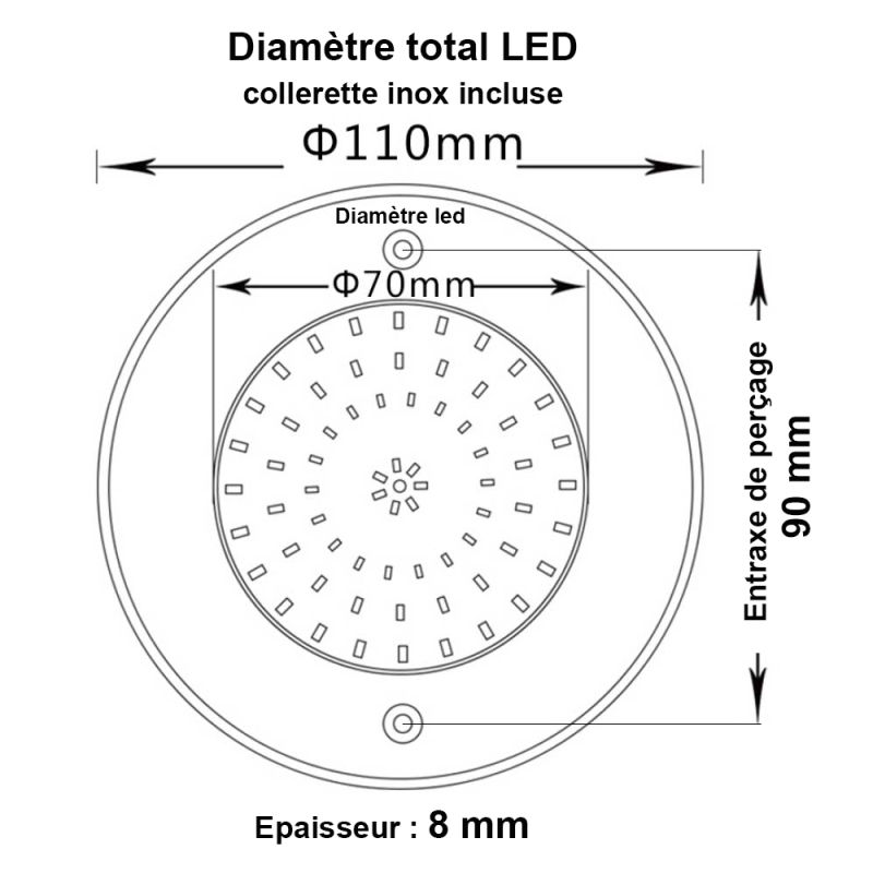 Pack complet 2 spots inox multicolore et blanc à LED pour hammam PROSTEAM (Alim et télécommande incluses)
