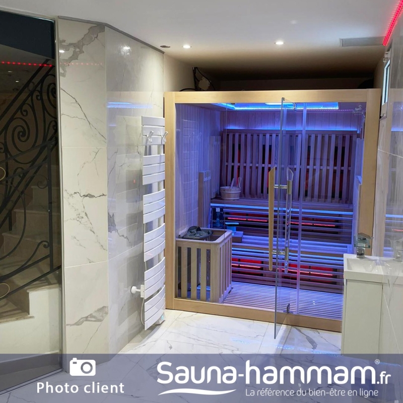 Sauna Combi Boreal® Elégance PRO 6 - 180x180 Infrarouge + Vapeur