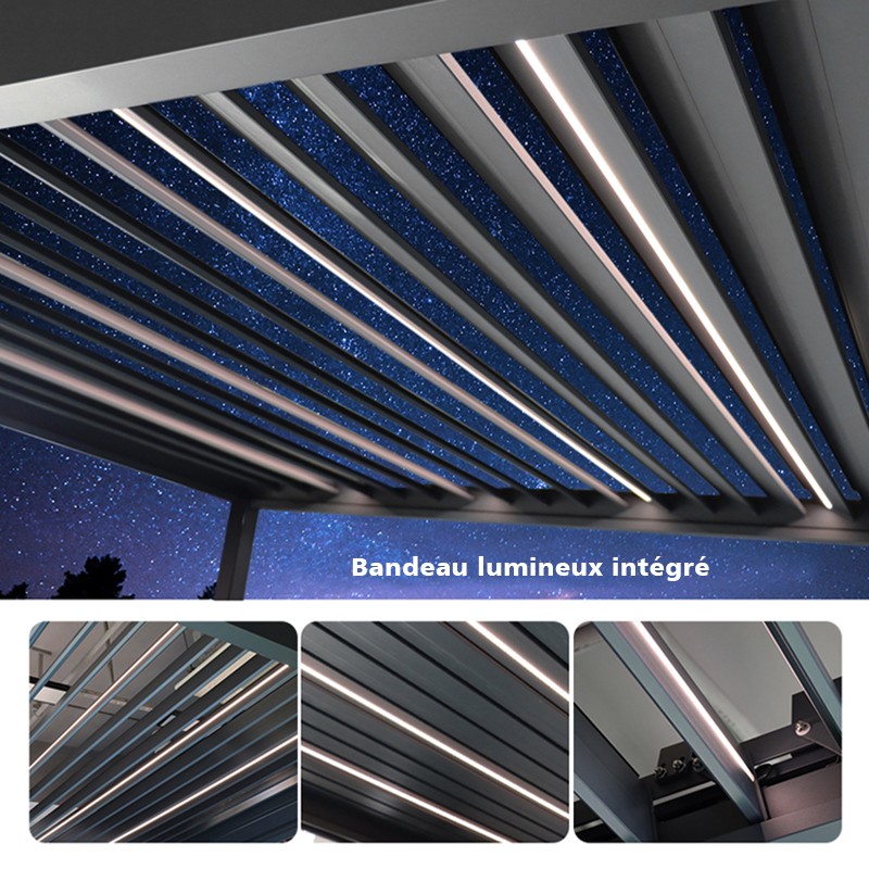 Pergola Bioclimatique Aluminium motorisée 3x3m - François Roger® -  gris anthracite, 9m²