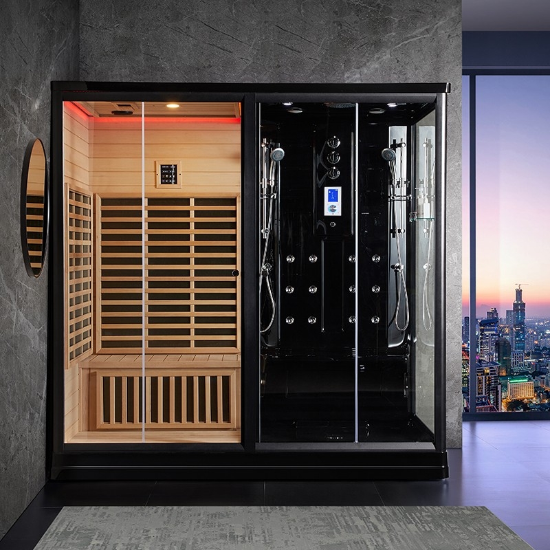 Combi Sauna Infrarouge Douche Hammam Boreal® IR-H-220G BLACK - gauche