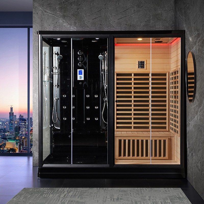 Combi Sauna Infrarouge Douche Hammam Boreal® IR-H-220G BLACK - gauche