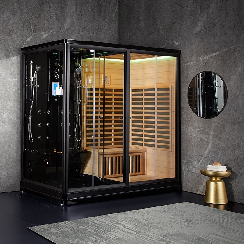 Combi Sauna Infrarouge Douche Hammam Boreal® IR-H-220G BLACK - gauche
