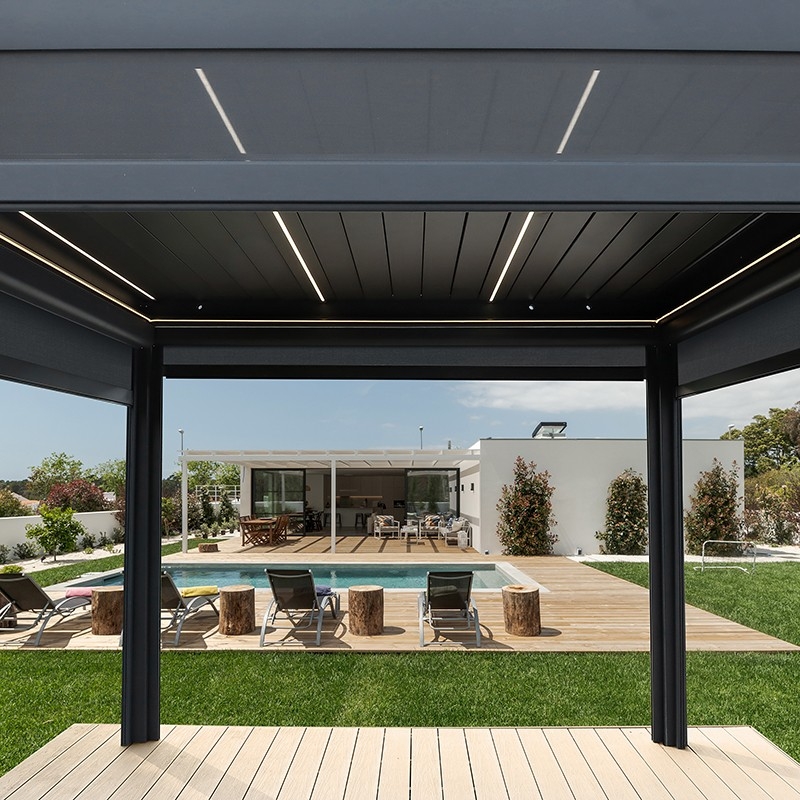 Pergola Bioclimatique Aluminium motorisée 3x3m - François Roger® -  gris anthracite, 9m²