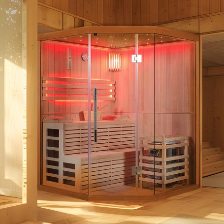 Sauna d'angle finlandais Nordica® Vapeur V34 (3-4 places) - 150 x 150 x H.200