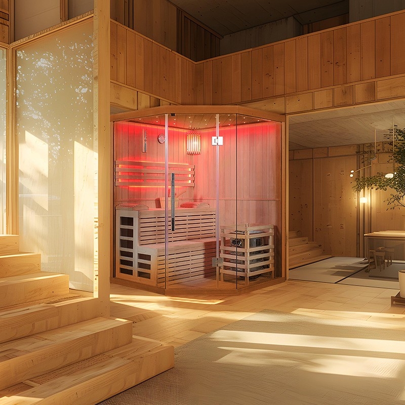 Sauna d'angle finlandais Nordica® Vapeur V34 - 3-4 places - 150 x 150 x H.200