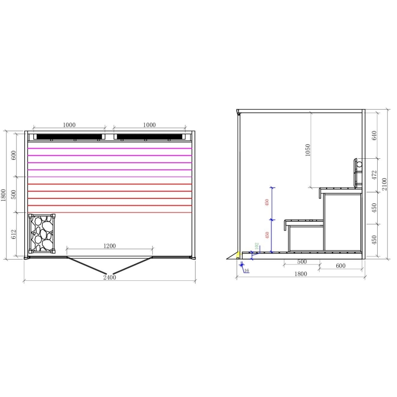 Sauna traditionnel Boreal® CELEST PRO 240 - 4 places - 240x180x210 cm