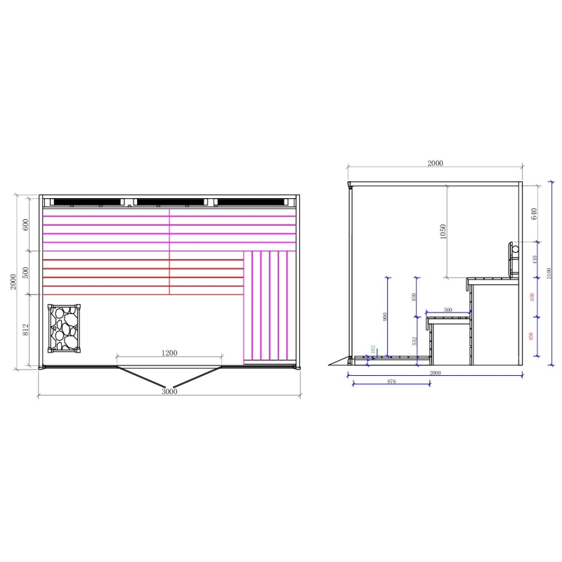 Sauna traditionnel Boreal® CELEST PRO 300 - 8 places - 300x200x210 cm