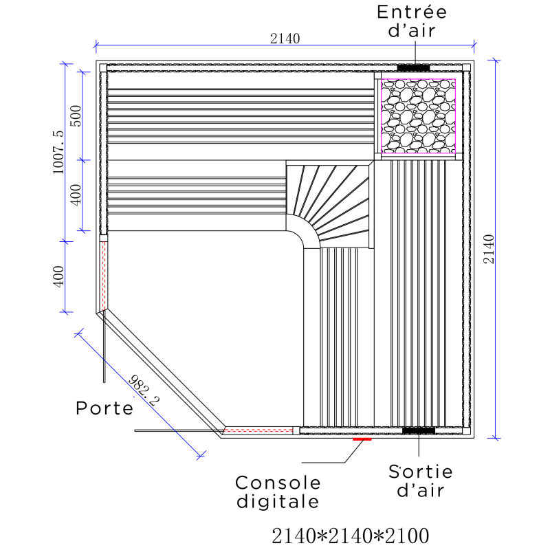 Schéma Sauna Boreal® Evasion Club Pro 214C - 214*214*210