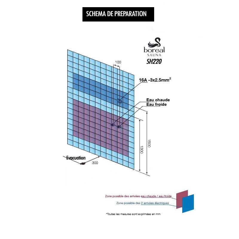 Cabine douche hammam Boreal® H-DUO Black Edition 90*115*220H