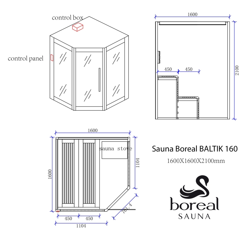 Sauna d'angle Boreal® Evasion Baltik 3/4 places - 160x160x210 cm