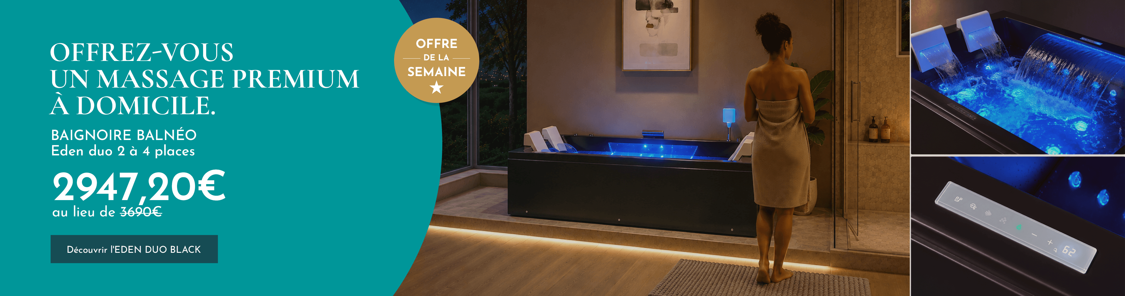 L'offre de la semaine : Baignoire balnéo EDEN DUO 180 black mat